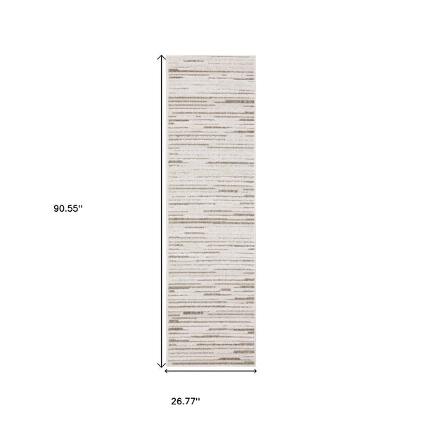 HomeRoots 5' Distressed Ivory and Brown Striped Area Rug - Durable, Stain-Resistant, Perfect for Any Space 8' Runner 575279
