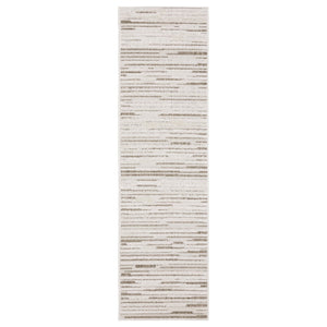 HomeRoots 5' Distressed Ivory and Brown Striped Area Rug - Durable, Stain-Resistant, Perfect for Any Space 8' Runner 575279