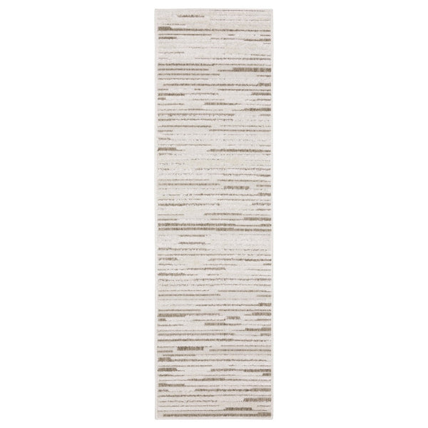 HomeRoots 5' Distressed Ivory and Brown Striped Area Rug - Durable, Stain-Resistant, Perfect for Any Space 8' Runner 575279