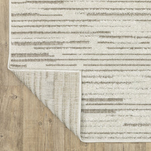 HomeRoots 5' Distressed Ivory and Brown Striped Area Rug - Durable, Stain-Resistant, Perfect for Any Space 8' Runner 575279