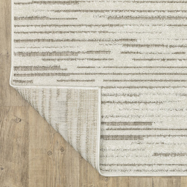 HomeRoots 5' Distressed Ivory and Brown Striped Area Rug - Durable, Stain-Resistant, Perfect for Any Space 8' Runner 575279