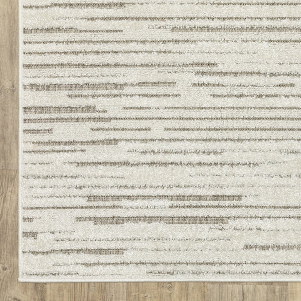 HomeRoots 5' Distressed Ivory and Brown Striped Area Rug - Durable, Stain-Resistant, Perfect for Any Space 8' Runner 575279