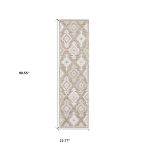 HomeRoots 5' Timeless Beige and Gray Oriental Area Rug - Stain Resistant, Durable, Perfect for High-Traffic Spaces 8' Runner 575281
