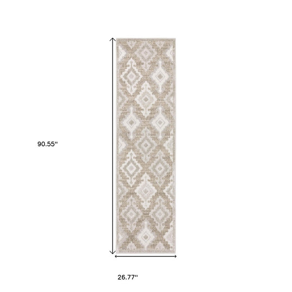 HomeRoots 5' Timeless Beige and Gray Oriental Area Rug - Stain Resistant, Durable, Perfect for High-Traffic Spaces 8' Runner 575281