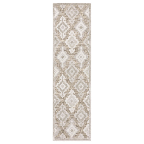 HomeRoots 5' Timeless Beige and Gray Oriental Area Rug - Stain Resistant, Durable, Perfect for High-Traffic Spaces 8' Runner 575281