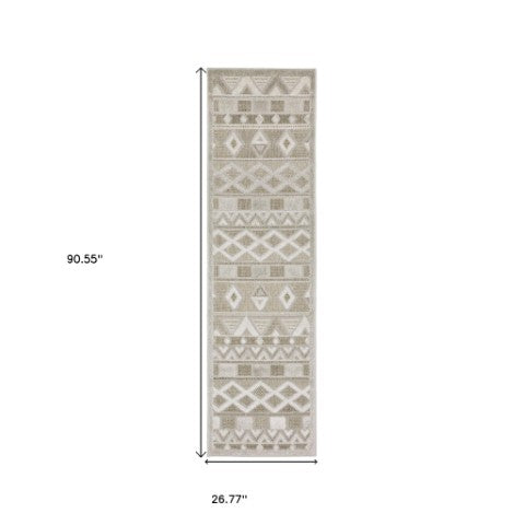 Homeroots 5' Geometric Power Loom Area Rug In Beige And Gray - Stylish, Stain-resistant Decor For Any Space 8' Runner Polypropylene 575283