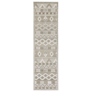 HomeRoots 5' Modern Beige and Gray Geometric Area Rug - Stylish, Durable, and Perfect for High-Traffic Spaces 8' Runner 575283