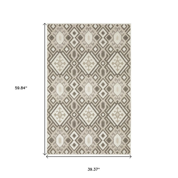 HomeRoots 5' Elegant Brown and Beige Tribal Area Rug - Durable, Stain-Resistant Design for Any Room Decor 3' X 5' 575284