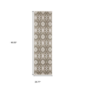 HomeRoots 5' Elegant Brown and Beige Tribal Area Rug - Durable, Stain-Resistant Design for Any Room Decor 8' Runner 575285