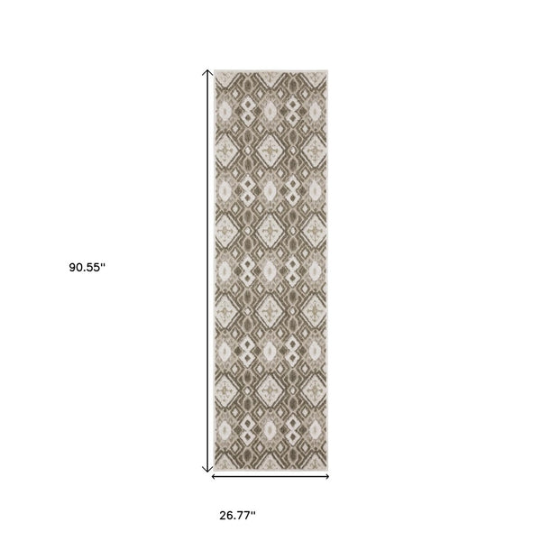 HomeRoots 5' Elegant Brown and Beige Tribal Area Rug - Durable, Stain-Resistant Design for Any Room Decor 8' Runner 575285