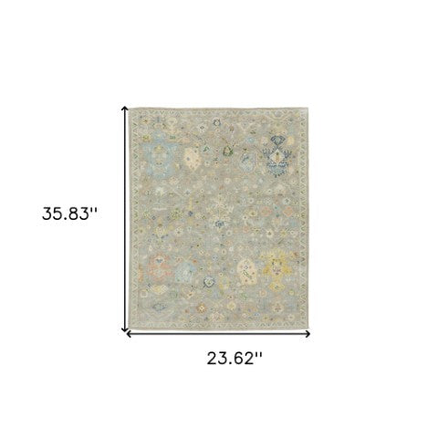 Homeroots 2' Hand Knotted Gray Blue And Yellow Wool Oriental Area Rug With Stylish Fringe For Home Decor 2' X 3' Wool 575287