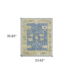 Homeroots 2' Hand Knotted Blue Wool Oriental Area Rug With Fringe - Unique Artisan Design For Cozy Elegance 2' X 3' Wool 575289