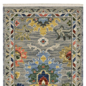 Homeroots 2' Gray Blue And Yellow Oriental Area Rug With Fringe – Stylish Design To Enhance Your Home Decor 6' Runner Wool Blend 575290