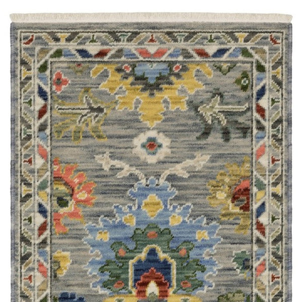 Homeroots 2' Gray Blue And Yellow Oriental Area Rug With Fringe – Stylish Design To Enhance Your Home Decor 6' Runner Wool Blend 575290