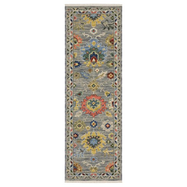 HomeRoots 6' Elegant Gray Blue Green Oriental Runner Rug with Fringed Tassels for Hallways and Entryways 6' Runner 575290