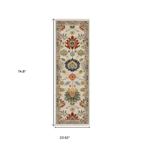 Homeroots 2' Gray Blue And Yellow Oriental Area Rug With Fringe – Stylish Design To Enhance Your Home Decor 6' Runner Wool Blend 575291