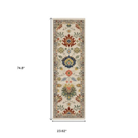 Homeroots 2' Gray Blue And Yellow Oriental Area Rug With Fringe – Stylish Design To Enhance Your Home Decor 6' Runner Wool Blend 575291