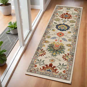 Homeroots 2' Gray Blue And Yellow Oriental Area Rug With Fringe – Stylish Design To Enhance Your Home Decor 6' Runner Wool Blend 575291