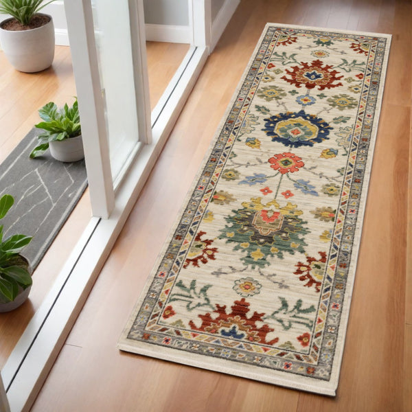 Homeroots 2' Gray Blue And Yellow Oriental Area Rug With Fringe – Stylish Design To Enhance Your Home Decor 6' Runner Wool Blend 575291