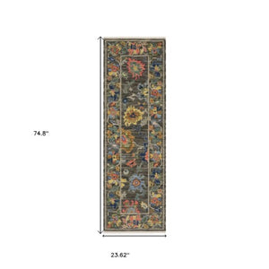 Homeroots 2' Cozy Gray Oriental Area Rug With Fringe - Elevate Your Space With Timeless Style And Warmth 6' Runner Wool Blend 575294