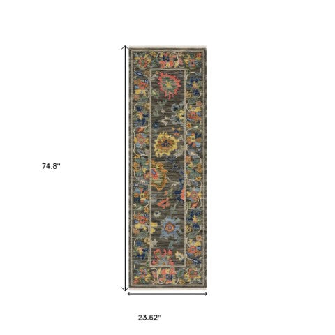 Homeroots 2' Cozy Gray Oriental Area Rug With Fringe - Elevate Your Space With Timeless Style And Warmth 6' Runner Wool Blend 575294