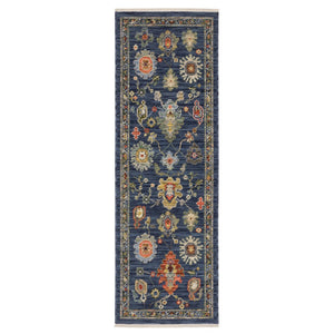 HomeRoots 6' Elegant Blue, Yellow & Ivory Oriental Runner Rug with Fringe for Hallways and Entryways 6' Runner 575295