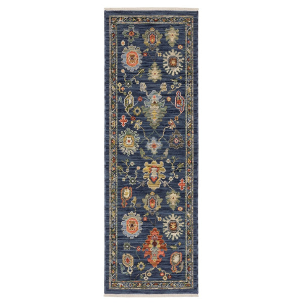HomeRoots 6' Elegant Blue, Yellow & Ivory Oriental Runner Rug with Fringe for Hallways and Entryways 6' Runner 575295