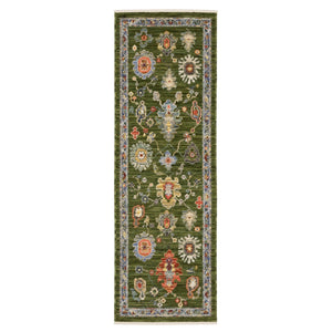 HomeRoots 6' Elegant Green Gray Light Blue Oriental Runner Rug with Fringed Edges for Timeless Home Decor 6' Runner 575296