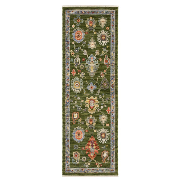 HomeRoots 6' Elegant Green Gray Light Blue Oriental Runner Rug with Fringed Edges for Timeless Home Decor 6' Runner 575296