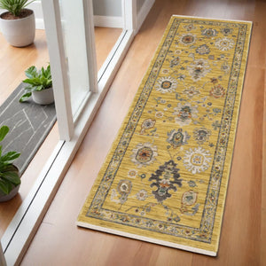 Homeroots 2' Yellow Oriental Area Rug With Fringe - Timeless Design For Cozy Home Decor And Warmth 6' Runner Wool Blend 575297