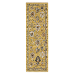 HomeRoots 6' Elegant Yellow Ivory and Gray Oriental Runner Rug with Timeless Fringed Tassels for Hallways 6' Runner 575297