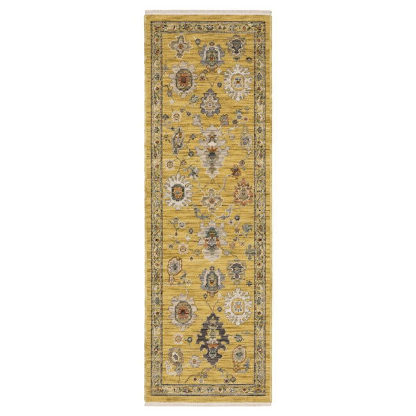 HomeRoots 6' Elegant Yellow Ivory and Gray Oriental Runner Rug with Timeless Fringed Tassels for Hallways 6' Runner 575297