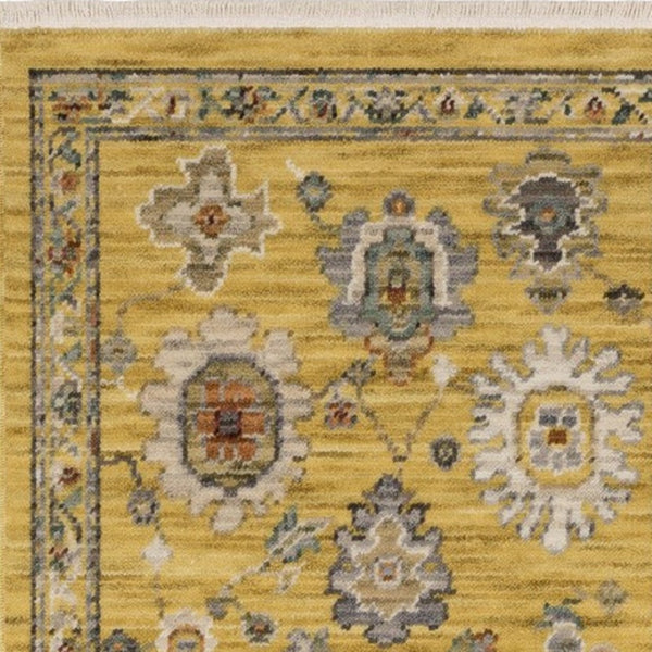 Homeroots 2' Yellow Oriental Area Rug With Fringe - Timeless Design For Cozy Home Decor And Warmth 6' Runner Wool Blend 575297