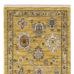 Homeroots 2' Yellow Oriental Area Rug With Fringe - Timeless Design For Cozy Home Decor And Warmth 6' Runner Wool Blend 575297