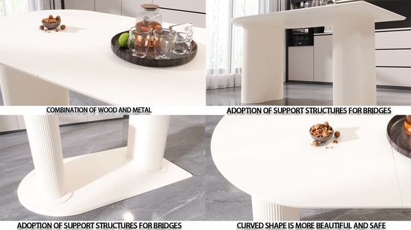 English Elm 63" Cream Mdf Dining Table Set With 4 Ergonomic Pu Chairs, Modern Elegance For Home & Kitchen W2189S00749