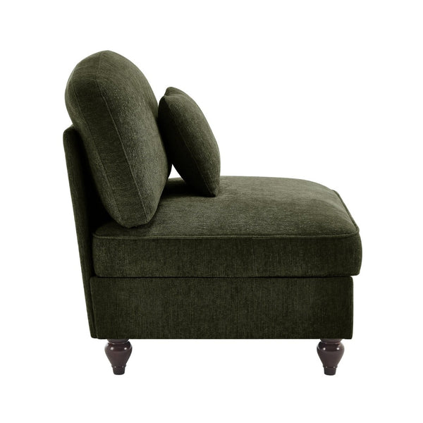 English Elm Armless Chenille Sofa Sculptural Spindle Legs Silver Thread Upholstery Living Room Green W3041P332637