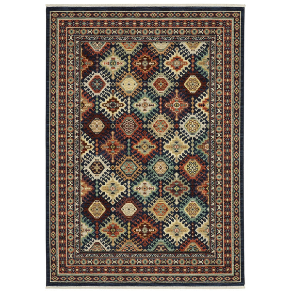 Homeroots 2' Navy Blue Oriental Area Rug With Elegant Fringe – Perfect For Adding Style And Warmth To Any Room 2' X 3' Wool Blend 575322