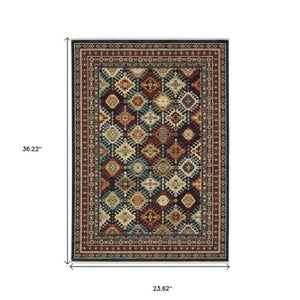 Homeroots 2' Navy Blue Oriental Area Rug With Elegant Fringe – Perfect For Adding Style And Warmth To Any Room 2' X 3' Wool Blend 575322