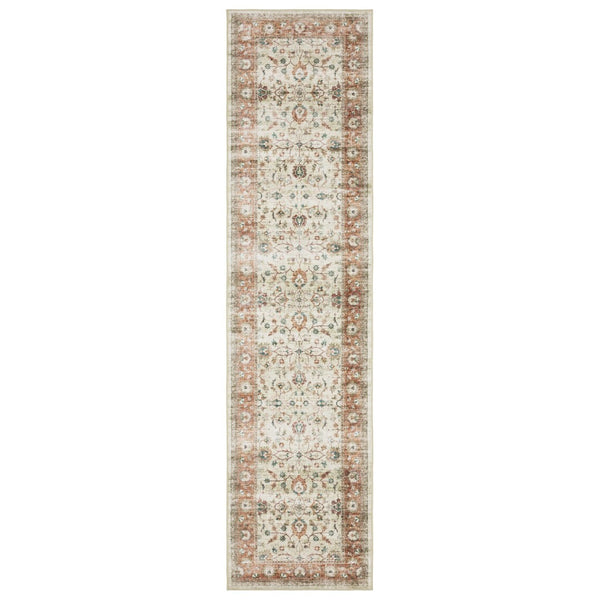 Homeroots 5' Ivory Oriental Distressed Area Rug - Stain Resistant, Non-skid Design For Stylish Home Decor 8' Runner Polyester 575325