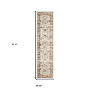 Homeroots 5' Ivory Oriental Distressed Area Rug - Stain Resistant, Non-skid Design For Stylish Home Decor 8' Runner Polyester 575325