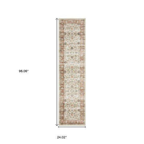 Homeroots 5' Ivory Oriental Distressed Area Rug - Stain Resistant, Non-skid Design For Stylish Home Decor 8' Runner Polyester 575325