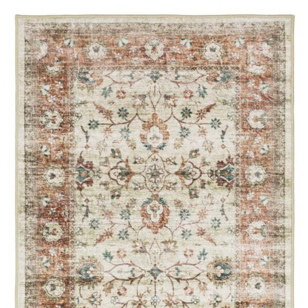 Homeroots 5' Ivory Oriental Distressed Area Rug - Stain Resistant, Non-skid Design For Stylish Home Decor 8' Runner Polyester 575325
