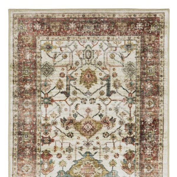 Homeroots 5' Ivory Oriental Distressed Area Rug - Elegant Non-skid Design, Stain Resistant For Any Décor 8' Runner Polyester 575327