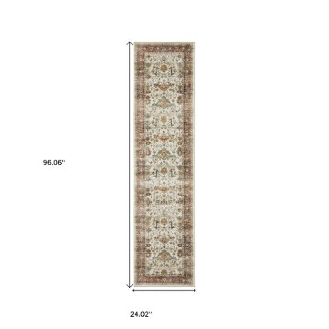 Homeroots 5' Ivory Oriental Distressed Area Rug - Elegant Non-skid Design, Stain Resistant For Any Décor 8' Runner Polyester 575327