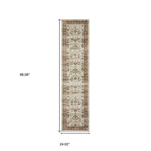 Homeroots 5' Ivory Oriental Distressed Area Rug - Elegant Non-skid Design, Stain Resistant For Any Décor 8' Runner Polyester 575327