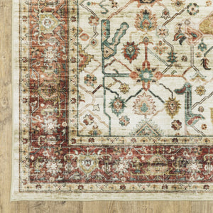 Homeroots 5' Ivory Oriental Distressed Area Rug - Elegant Non-skid Design, Stain Resistant For Any Décor 8' Runner Polyester 575327