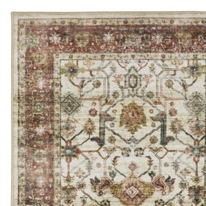 Homeroots 5' Ivory Oriental Distressed Area Rug - Elegant Non-skid Design, Stain Resistant For Any Décor 8' Runner Polyester 575327
