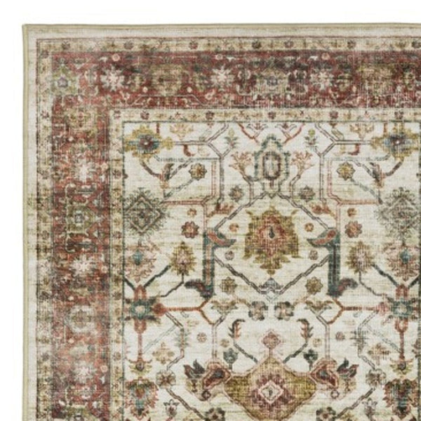 Homeroots 5' Ivory Oriental Distressed Area Rug - Elegant Non-skid Design, Stain Resistant For Any Décor 8' Runner Polyester 575327