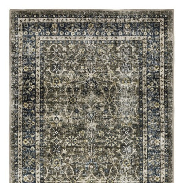 Homeroots 4' Charcoal And Blue Oriental Distressed Area Rug - Stylish, Stain-resistant, Perfect For Any Space 8' Runner Polyester 575328
