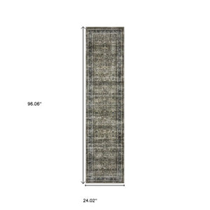 Homeroots 4' Charcoal And Blue Oriental Distressed Area Rug - Stylish, Stain-resistant, Perfect For Any Space 8' Runner Polyester 575328